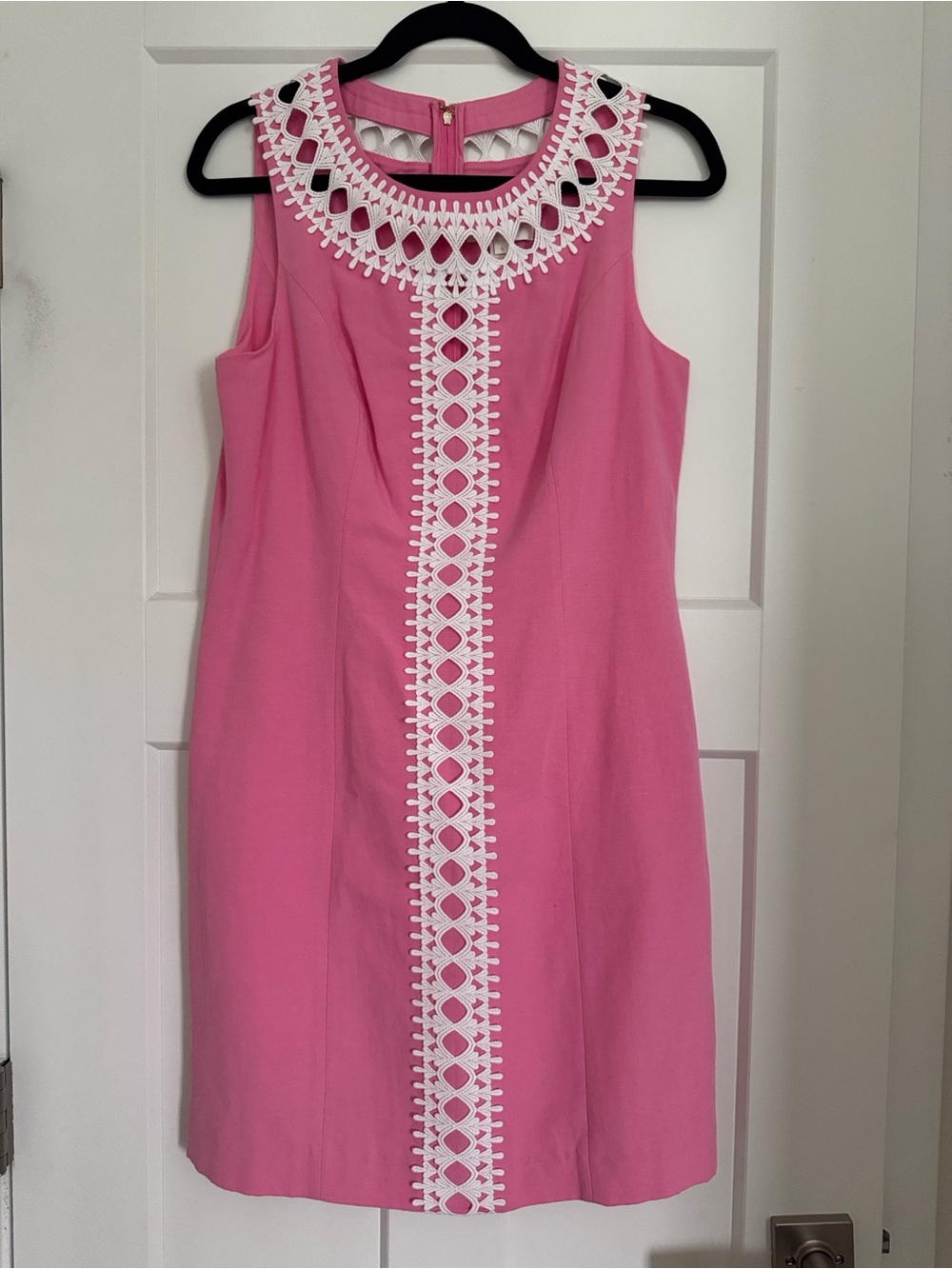 Lilly Pulitzer Pink Sleeveless Shift Dress with White Crochet Trim